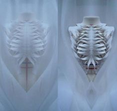 two images of the back and side of a mannequin's torso in white