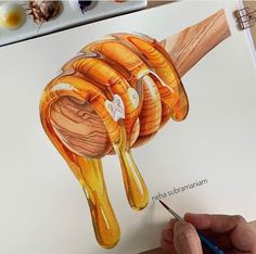 a drawing of a honey dripping from a wooden stick