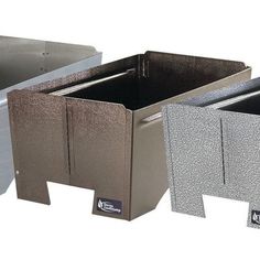 three different types of metal waste bins