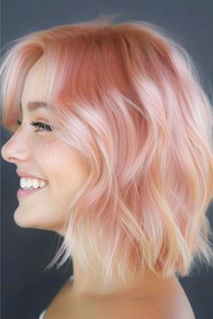 Rose Pink with Orange Undertones Hair Color Idea. Light Peach Hair Color, Pink Short Hair, Pastel Blonde, Peach Hair Colors