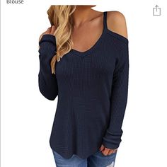 Brand New With Tags. Color Is Navy Blue Tops For Winter Day Out, Blue Waffle Knit Top For Fall, Casual Knitted Sweater, Pullovers Outfit, Waffle Knit Sweater, Long Sleeve Tops Casual, Waffle Knit Top, Long Sleeve Knit Sweaters, Casual Sweaters