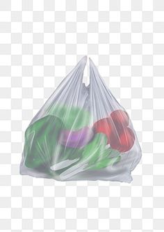 a plastic bag filled with vegetables on top of a white background png clipart