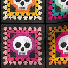 four squares with skulls on them in different colors