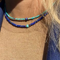 Set of two chokers Natural Turquoise 39 cm and Lapis lazuli 40cm. Bestfriend gifts, dainty, minimalist, simple, delicate, necklace. Layered necklace set gifts for her. Turquoise and lapis lazuli form a stylish and bright set of jewelry for the modern stylish woman You will receive a lot of compliments and a great mood. It's even nice to watch, picking up stones in your hands. Faceted beads necklace silver 925 gold plated gift for her mothers day gift. mothers day gift, gifts for mom Handmade Everyday Choker-style Jewelry, Handmade Everyday Jewelry Choker, Handmade Everyday Choker Jewelry, Minimalist Blue Jewelry With Tiny Beads, Adjustable Gemstone Choker, Handmade Choker For Everyday Use, Adjustable Natural Stone Necklaces For Her, Adjustable Natural Stones Necklace For Her, Bohemian Turquoise Necklace With Tiny Beads