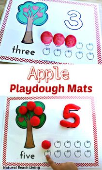 an apple playdough mats with the number five