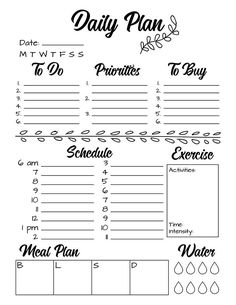 the daily plan is shown in black and white