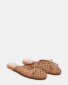 BARTLEY Natural Woven Slip-On Mule | Women's Flats – Steve Madden Natural Woven Open Toe Mules, Woven Leather Open Toe Mules, Slip-on Woven Leather Mules With Round Toe, Natural Woven Slip-on Mules, Woven Leather Slip-on Mules With Round Toe, Brown Mules, Flat Mules, Slip On Mules, Leather Socks