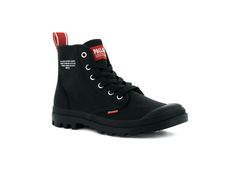 PAMPA HI DARE - Palladium Casual High-top Boots With Red Sole, Casual Ankle-high Boots With Red Sole, Casual Boots With Rubber Heel Cap For Streetwear, Casual Canvas Boots With Round Toe, Casual Black Boots With Red Sole, Casual Canvas Boots For Fall, Casual Boots With Red Sole For Outdoor, Casual High-top Canvas Boots, Casual Waterproof Boots For Streetwear