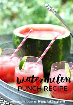 watermelon punch recipe in glasses with straws