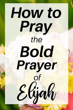 a woman holding flowers with the words how to pray the bold prayer of egih