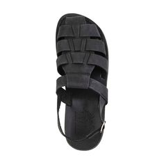 Michael sandal features black nubuck full-grain leather fisherman silhouette with adjustable back strap and buckle closure. Molded leather sole guarantees a custom-like fit, while the polyurethane outsole offers all-day comfort both on city and trail. Lightweight and Flexible: Despite being crafted with durable materials, the Michael sandal is surprisingly light and flexible, making it easy to wear and move around in all day. The Michael sandal is crafted by experienced artisans in East Jerusale Black Leather T-strap Sandals With Leather Footbed, Black Leather Sandals With Leather Strap, Black Leather Strap Sandals, Black Leather Slingback Sandals With Leather Sole, Black Leather Slingback Sandals With Leather Footbed, Black Leather Slingback Sandals With Buckle, Black Leather Slingback Sandals With Buckle Closure, Casual Black Sandals With Leather Strap, Black Leather Slingback Sandals