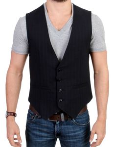 Costume National Elegant Striped Casual Vest - Cotton Men's Blend Mens Vest Casual, Authentic Costumes, Sportswear Men, Chaleco Casual, Striped Vests, Costume National, Casual Vest, Mens Vest, Back Strap