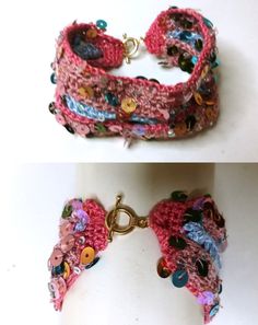 NEW CROCHET BRACELET PINK BLUE SEQUIN 3 LAYER GOLD TOGGLE CLASP HANDMADE JEWELRY Bohemian Pink Crochet Jewelry, Adjustable Pink Crochet Jewelry, Bracelet Crochet, Crochet Bracelet, Art Things, Handcrafted Artisan Jewelry, Pink Bracelet, Blue Bracelet, Toggle Clasp