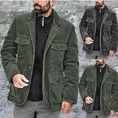 Season:Winter,Fall; Fabric:Polyester; Sleeve Length:Long Sleeve; Gender:Men's; Style:Comfort,Fashion,Streetwear; Occasion:Daily Wear,Vacation,Going out,Outdoor; Outerwear Length:Regular; Placket:Single Breasted; Function:Warm; Pattern:Plain; Design:Buttons,Pocket; Neckline:Lapel; Outerwear Type:Jacket,Corduroy Jacket,Trucker Jacket; Listing Date:08/15/2023; Bust:; Length:; Shoulder Width:; Sleeve: Plain Fashion, Jacket Corduroy, Comfort Fashion, Jacket Outdoor, Black Army, Army Green Jacket, Fall Fabric, Plain Design, Fashion Streetwear