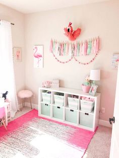 Bring her room to life with cute and charming little girl bedroom decor inspiration. Check out the full blog post for more ideas. Girly Playroom, Girls Playroom, Toddler Playroom, Toddler Girl Room, Pink And Mint, Ball Garland, Toddler Rooms, Toddler Bedrooms, Big Girl Rooms