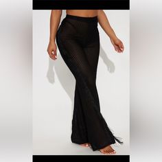 Never Worn Tags Still Attached Trendy Black Beach Pants, Black Summer Party Pants, Black Non-stretch Party Bottoms, Non-stretch Black Party Bottoms, Black Bottoms For Summer Evening, Black Full-length Beach Pants, Black Net Dress, Bridal Swimsuit, Jumpsuit Coverup