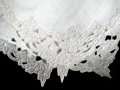 Never used vintage hanky embellished with a fancy border of hand embroidery and cutwork. This is a fine accessory, either for your personal use, or a bride to carry on her wedding day. Made of off white linen, and measuring 11 inches. This handkerchief is in crisp, clean condition, and ready for your immediate use. Made in Madeira, Portugal. Elegant White Handkerchiefs With Lace Work, Elegant White Lace Handkerchiefs, Lace Wedding Handkerchiefs With Lace Work, Wedding Handkerchiefs With Lace Work, Wedding Lace Handkerchief With Lace Work, Elegant Wedding Handkerchief With Lace Work, Elegant Lace Work Handkerchief For Wedding, Elegant Lace Work Wedding Handkerchief, Elegant Lace Wedding Handkerchief