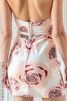 Olivia Mark - Strapless Floral Satin Bow Mini Dress Strapless Dresses With Back Zipper For Spring, Strapless Spring Dress With Back Zipper, Spring Strapless Dress With Back Zipper, Fitted Bandeau Mini Dress With Floral Print, Bow Mini Dress, Satin Bow, Olivia Mark, Satin, Mini Dress