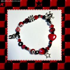 ☠️Stretchy, handmade, and durable! All bracelets are made to order. 🖤If ordered with no size request from the buyer, I will bead each bracelet to comfortably fit around a 6-7 inch wrist (average adult wrist size).  ️Feel free to msg me with ANY questions at all!! Red And Black, Beauty Book, Jewelry Bracelets, Etsy Accessories, Charm Bracelet, Accessory Gift, Beaded Bracelets, Gift Card, Electronic Accessories