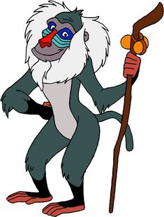 a cartoon monkey holding a stick and wearing a mask