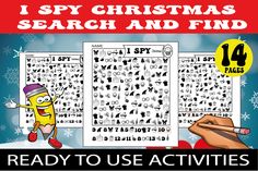 i spy christmas search and find worksheet for kids to learn how to use