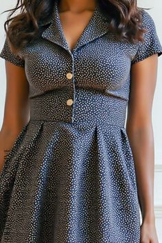 Olivia Mark - Elegant Polka Dot Fit and Flare Dress with Notch Collar and Button Details Notch Collar, Notched Collar, Olivia Mark, Fit And Flare Dress, Flare Dress, Fit And Flare, Polka Dot, Polka Dots, Dots