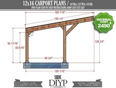 the side view of a carport plans with measurements