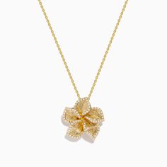 Effy Nature 14K Yellow Gold Diamond Flower Pendant Elegant Yellow Gold Flower Jewelry, Elegant Yellow Gold Petal-shaped Jewelry, Elegant Petal-shaped Yellow Gold Jewelry, Diamond Flower Pendant, Effy Jewelry, Diamond Flower, Flower Pendant, Gold Yellow, Gold Diamond