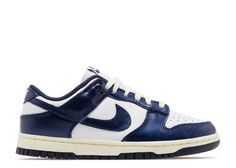 These dunks have a white leather base with vintage navy glossy leather overlays. Nike Dunk Low Vintage Navy, Exclusive Sneakers, Adidas Spezial, Marathon Running Shoes, Nike Dunk High, Adidas Campus, Shoe Inspo, Nike Shox, Air Jordan 3