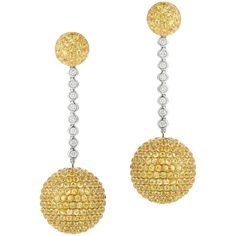 Elegant Hanging Earrings Set with Diamond and Yellow Sapphire | From a unique collection of vintage Dangle Earrings at https://www.1stdibs.com/jewelry/earrings/dangle-earrings/. Fine Jewelry Yellow Diamond Earrings, Yellow Diamond Earrings In Fine Jewelry Style, Yellow Diamond Earrings With Diamond Accents, Yellow Diamond Drop Earrings Fine Jewelry, Luxury Yellow Diamond Cut Earrings, Yellow Diamond Earrings For Formal Occasions, Formal Yellow Diamond Earrings, Luxury Yellow Diamond Drop Earrings, Luxury Yellow Diamond Round Earrings