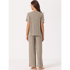 This soft fabric and breathable lounge dress for women is constructed of 66% Polyester, 31% Modal, and 3% Spandex fabric, comfy, moisture-wicking, breathable, and skin friendly. Featuring v neck, split tie hem, and short sleeves design, makes you feel cozy all night, enjoy a comfortable sleep and sweet dream. Great for loungewear, nightwear, sleepwear, home bedroom, daily wear. No matter the cozy bedtime, casual home relaxation, laze afternoon, comfy bath, the soft and lightweight nightdress cou Relaxed Fit Lounge Pant Set, Solid Color Relaxed Fit Pant Set For Loungewear, Casual Loungewear Sets, Casual Ribbed Sleepwear, Casual Ribbed Sleepwear In Solid Color, Solid Color Relaxed Fit Loungewear Sets, Casual Solid Ribbed Sleepwear, Casual Ribbed Solid Color Sleepwear, Cozy Sleepwear For Loungewear