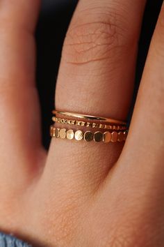 Our all-time-fav textured stacking rings! This combination of smooth, lined and bead is incredibly eye-catching. These stacking rings are perfect for mixing and matching! Either wear them all at once or mix them in with your favorite rings for extra sparkle! Each gold ring is individually cut, soldered and polished f Stackable Rings Gold, Stacking Rings Gold, Boo Basket, Gold Rings Stackable, Soft Autumn, Rings Gold, Gold Ring Stack, Stackable Ring, Favorite Rings