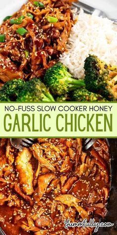 Garlic Honey Chicken made easy! Tender slow-cooked chicken thighs in a sweet garlic sauce, great served with rice or quinoa! Slow Cooker Honey Garlic Chicken, Honey Garlic Chicken Thighs, Crockpot Chicken Thighs, Garlic Honey, Honey Sauce, Honey Garlic Chicken, Crockpot Recipes Slow Cooker, Dinner Recipes Crockpot, Chicken Dishes Recipes