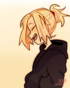 an anime character with blonde hair wearing a black hoodie and looking to the side