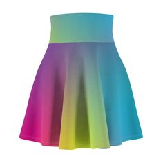 Introducing the Rainbow ombre skater skirt , designed for women who want to look stylish and feel comfortable, every day. Made from a high-quality blend of 95% polyester and 5% spandex, this skirt offers a soft, stretchy feel that moves with you. With its vibrant all-over print (AOP) and versatile flared fit, it's perfect for casual outings, weekend get-togethers, or even a night out on the town. This AOP skater skirt is not just about style, but also practicality. It features a flattering high-waisted design that complements all body types, offering a playful silhouette that transitions seamlessly from day to night. The lightweight fabric keeps you cool and comfortable, while the white-thread stitching adds a sleek touch. Plus, the skirt is assembled in the USA with globally sourced parts Rainbow Ombre, Look Stylish, The Rainbow, Fashion Games, Effortless Style, Skater Skirt, Casual Looks, Night Out, That Look