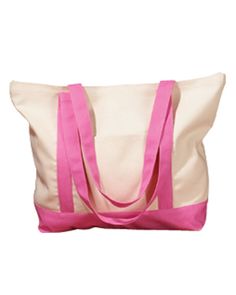 a large pink and white bag on a white background with the bottom part of it's zipper open