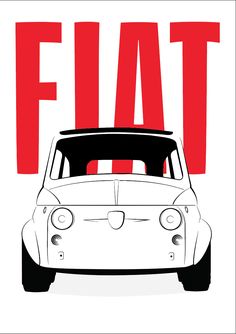 a white car with the word fiat on it's front and back end in red