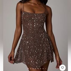 Sheer Embellished Dress. Very Flattering Fit. Would Be Perfect For A Concert Or Party. Brown Sequin Homecoming Dress, Oh Polly Dresses, Corset Midi Dress, Mint Dress, Mauve Dress, Oh Polly, Embellished Dress, 50's Dress, Asymmetrical Dress