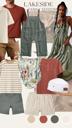 a collage of clothes, hats and other items from the lake side family session