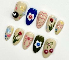 Nail Art Collage, Moomin Nails, Doodle Nails, Cute Simple Nails, Nail Time, Grunge Nails, Pretty Gel Nails, Exotic Nails