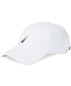 Top off a casual look with this sporty logo cap from Nautica. White Cotton Baseball Cap With Logo, Casual Six-panel Hat With Logo, White Six-panel Baseball Cap For Outdoor Activities, Casual Sports Snapback Hat, Casual Snapback Hat For Sports, Sporty Hat With Logo And Curved Brim, Sporty Curved Brim Hat With Logo, White Sporty Hat With Embroidered Logo, Sporty Logo Cap