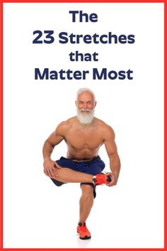 the 25 stretches that matter most book cover with an image of a man doing squats