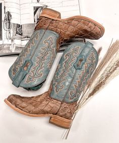 Blue Western Boots, Western Cowgirl Boots, Blue Cowgirl Boots, Cow Girl Boots, Western Boots For Women, Fish Embroidery, Boot Scootin Boogie, Cowboy Boots For Women