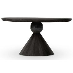 a black table with an oval top and wooden base, on a white background photo