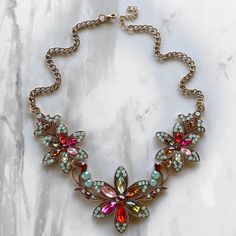 Colorful Floral Crystals Bib Necklace Nwt Retail. Nwt, New With Tags. Will Arrive To You New With Protective Package,Smoke Free Home. Same Day Shipping, Add This To A Bundle And Save, Offers Are Welcome! Thanks For Stopping By! Instagram: @Haveit.Wearit.Loveit Bohemian Multicolor Flower Necklace For Party, Multicolor Flower Necklace For Wedding, Multicolor Necklaces For Spring Party, Pink Necklaces For Spring Wedding, Feminine Multicolor Jewelry For Party, Multicolor Feminine Jewelry, Feminine Multicolor Spring Jewelry, Feminine Multicolor Jewelry For Gifts, Retail Boutique