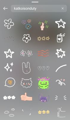 an iphone screen with various stickers and symbols on the phone, including stars, hearts,