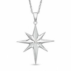 Celebrate or create your own special memories with this pendant from the Precious Moments® collection. A thoughtful look for the believer, this sterling silver star is fashioned after the symbolic north star. A single shimmering diamond accent centers the star, adding subtle sparkle. Written on the reverse side of the star is "Let Your Faith Shine". Polished to a brilliant shine, this star glides along an 18.0-inch rope chain that secures with a spring-ring clasp. Pendant Necklace Outfit, North Star Pendant, Necklaces Heart, Indian Diamond Jewellery, Silver Necklace Designs, Nameplate Necklace Silver, Zales Jewelry, Northern Star, Earrings Outfit