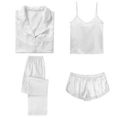 PRICES MAY VARY. Premium Material: This 4 piece pajama set is made of high-quality satin(95% Polyester, 5% Spandex), which is very soft, lightweight, and comfortable. The sleepwear sets make you comfortable in the lounge and sleeping time. 4Pcs Pajama Set: Women 4 pcs pjs sets include spaghetti strap cami top, a button-down short sleeve sleepshirt, a pair of shorts, a pair of long pants. This 4 piece pj sets for multiple wearing styles, you can match these sleepwear in different way to meet your White Pajamas Women, Summer Satin Home Sets, Bachlorette Outfit, Cute Pyjama, Silk Pj Set, Maternity Pajama Set, Nursing Pajama Set, Maternity Pajamas, Cute Pajama Sets