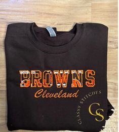 Cleveland Browns  crewneck sweatshirt.  Send me a message if you want a tshirt or hoodie quote.  Will look same as the photo unless you want to change the sweatshirt color to orange, gray, or white. And can change thread color as well. Add a note if you want a different color crewneck or thread color other than what is listed Brown Crew Neck Hoodie With Letter Print, Brown Letter Print Sweatshirt For College, Game Day T-shirt With Embroidered Logo, Game Day Crew Neck T-shirt With Letter Embroidery, College Crew T-shirt With Embroidered Text, Brown Cotton Sweatshirt With Embroidered Logo, Custom Embroidered Crew T-shirt For College, Custom Embroidery Crew T-shirt For College, College Crew T-shirt With Custom Embroidery