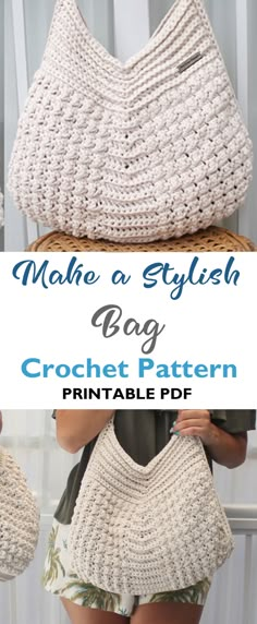 the crochet bag pattern is shown with text overlay that reads make a stylish bag crochet pattern printable